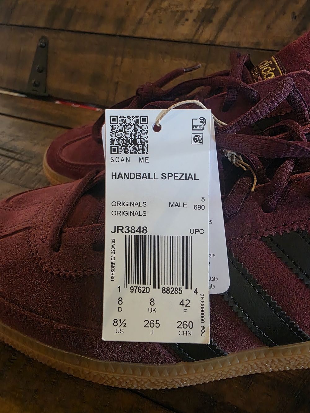 adidas Originals- Handball Spezial Men’s Suede Sneaker - Maroon/Black/Gold - Picture 6 of 7